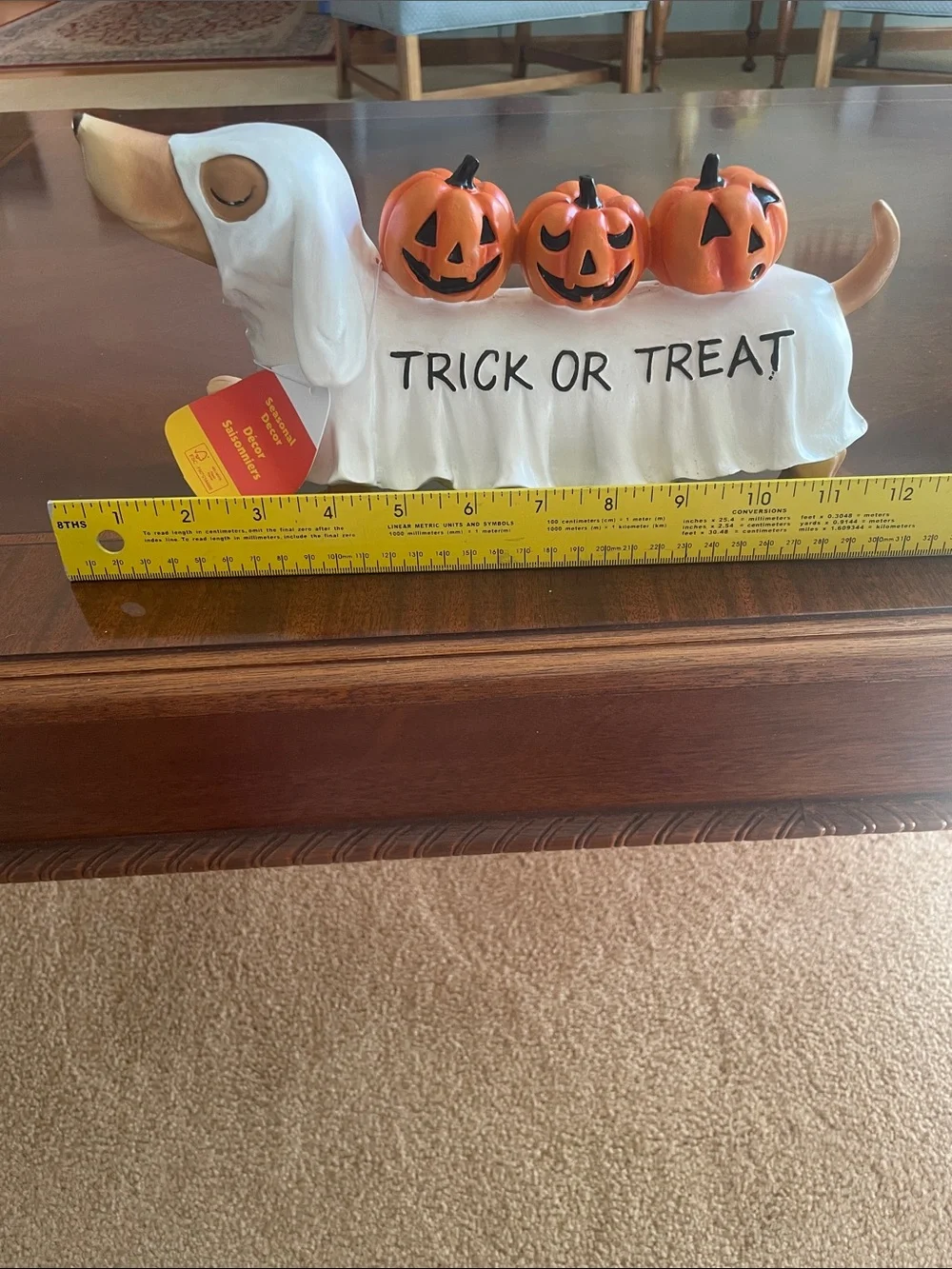 Halloween Dachshund 'Trick or Treat' Dog Figurine - Orange and White